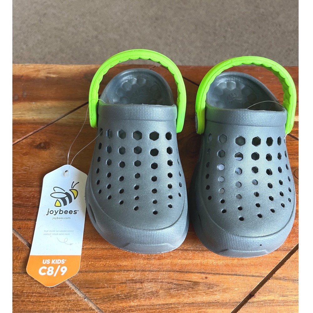 Joybees Kids Active Clog Charcoal Grey Neon Green Slip On Water Shoes Size‎ C8/9